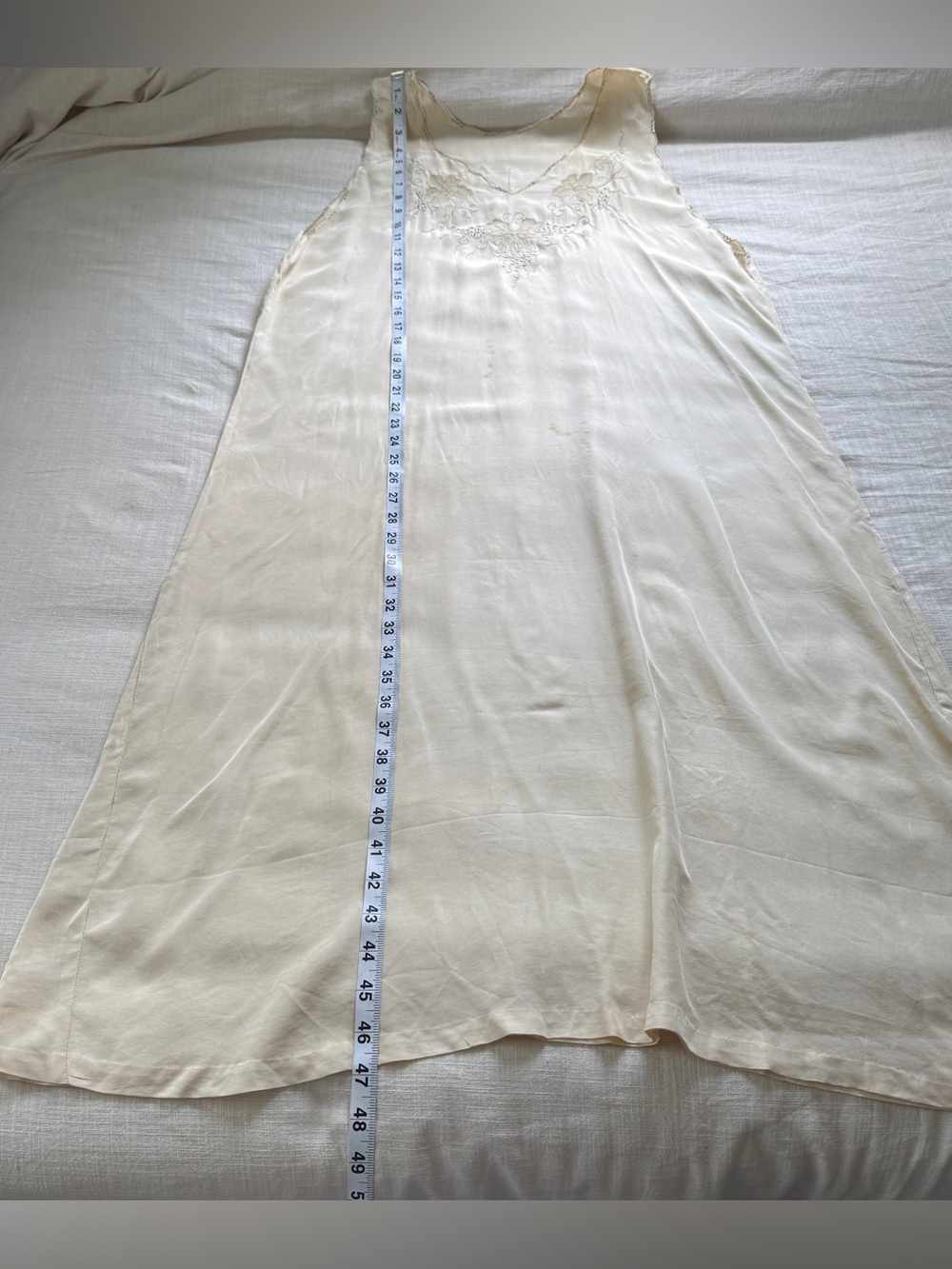 Vintage 1930s 100% Silk Bias Cut Embroidered Gown Nightgown AS-IS - Picture 14 of 16
